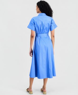 Women's Short-Sleeve Belted Loop-Detail Shirtdress