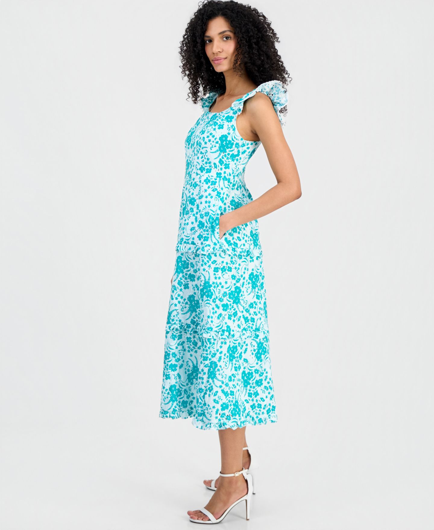 Женское платье Anne Klein Ruffled Tiered Midi, цвет: Зелёный — фото 3