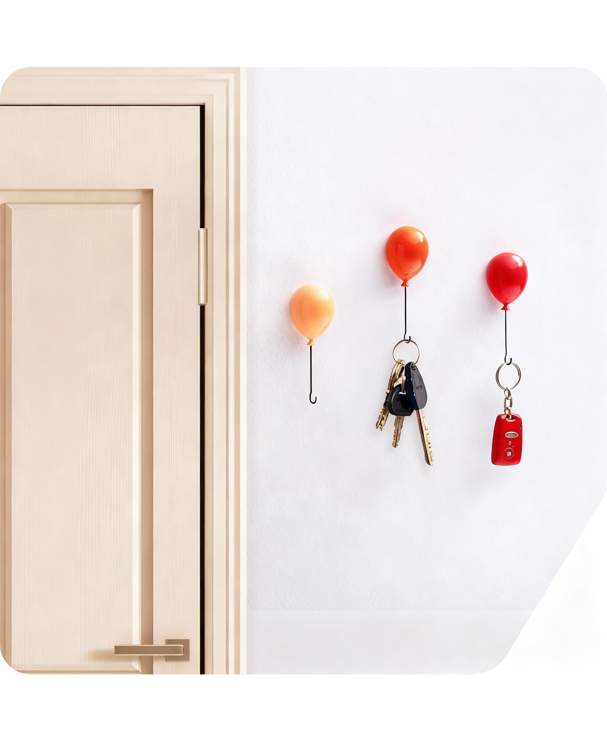 Yigii Cute Balloon-Shaped Key Holders, 3-Pack with 3 Installation Options