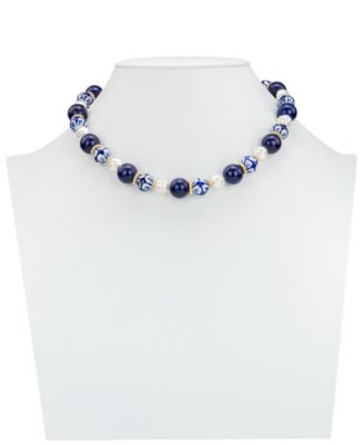 Gold-Tone Plated Bead and Mother of Pearl Necklace