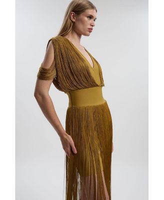 Women's Bandage Knit Fringe Detail Dress