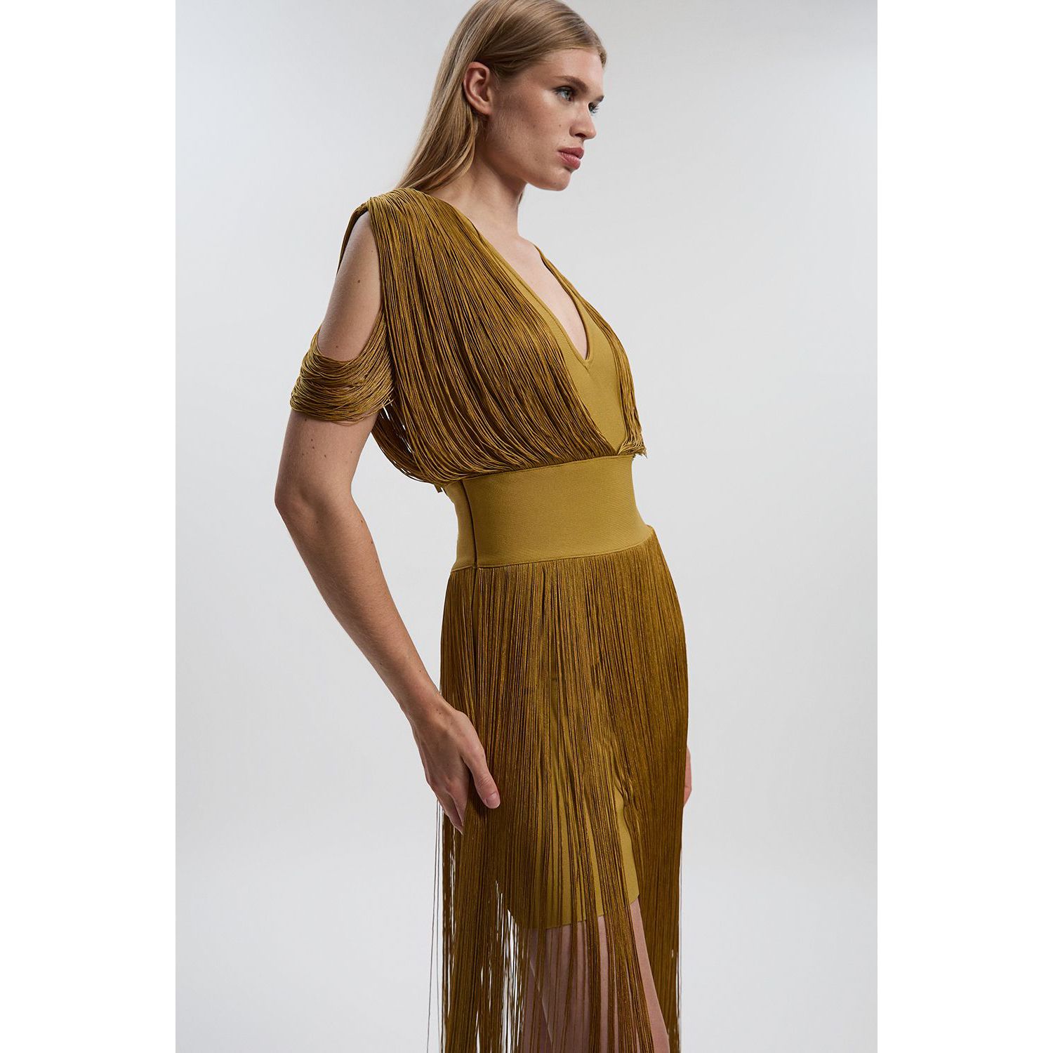 Women's Bandage Knit Fringe Detail Dress