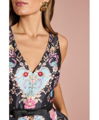 Women's Placement Print V Neck Midi Dress