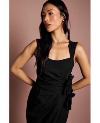 Women's Corsage Pleated Pencil Midi Dress