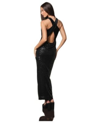Women's Velvet Halter Sequin Maxi Dress
