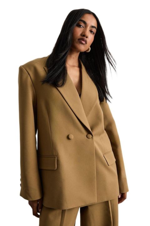 Женский пиджак Warehouse The Premium Oversized Tailored Blazer, цвет: Бежевый