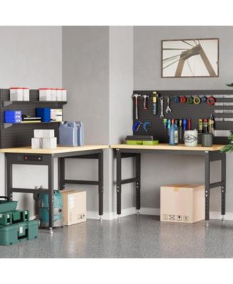 60" Workbench with Pegboard Wall, 2200lbs Weight Capacity Desk, 28"-40" Manual Height Garage Storage Table for Workshop