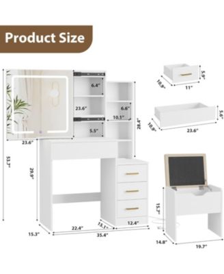 Makeup Vanity Desk with Sliding Mirror, Vanity Dressing Table with Adjustable Lights, Girls Vanity Set with Stool, 4 Compact Vanity Drawers