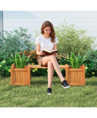 3-in-1 Outdoor Planter Box with Bench and Dual Side Garden Beds