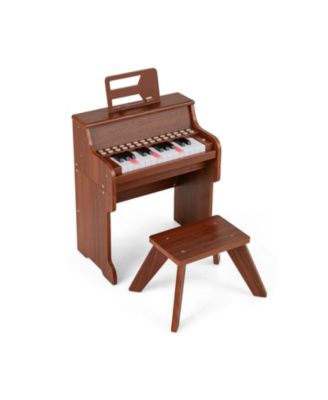25-Key Kids Piano Keyboard with Stool, Mini Digital Wooden Toy, Adjustable Speed & Volume