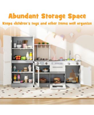 Wooden 2-Piece Kids Kitchen Playset with Fridge & Running Water for Imaginative Play