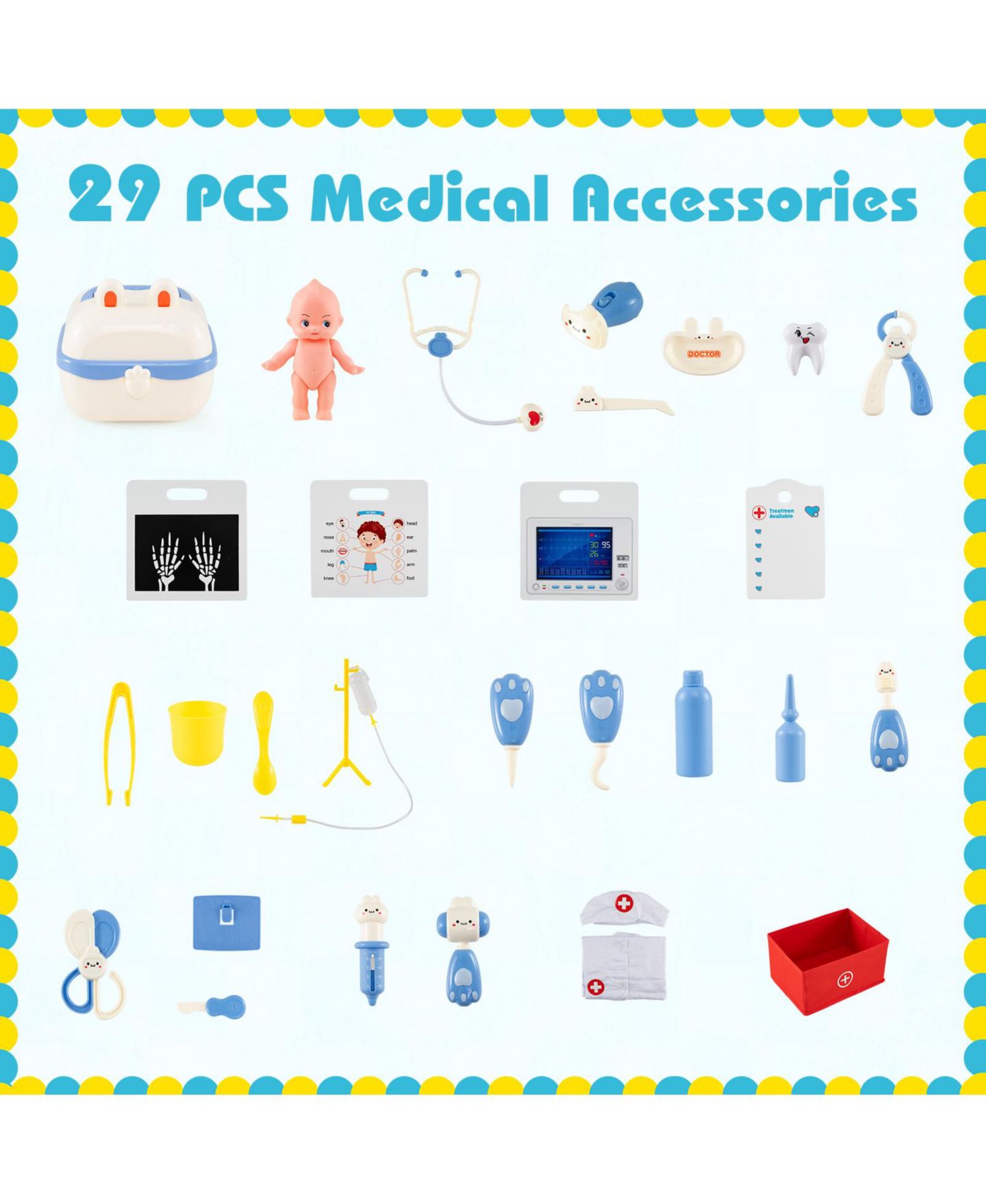 Детские игрушки Mecale Play Doctor s Office Wooden Medical Center Toy Set with Exam Area for Kids, цвет: Синий — фото 8