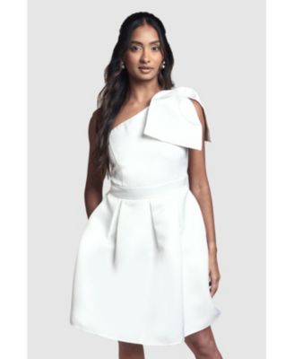 Women's One Shoulder Bow Bridal Mini Dress