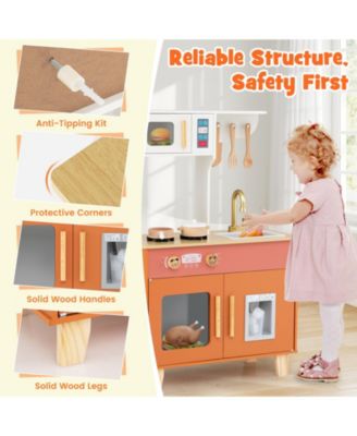 Kids Play Kitchen with Microwave & Rotating Knobs for Boys & Girls Ages 3-6