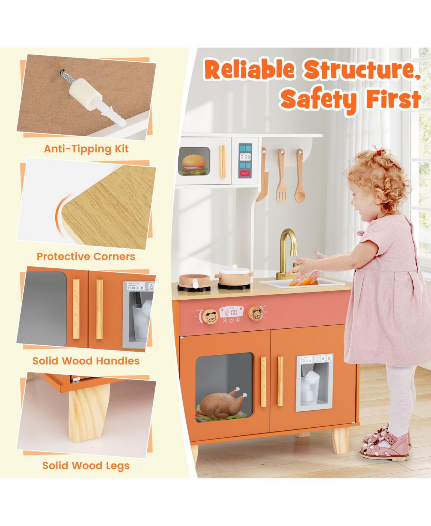 Детская игрушка Mecale Kids Play Kitchen with Microwave, Ages 3+, цвет: Коричневый — фото 7