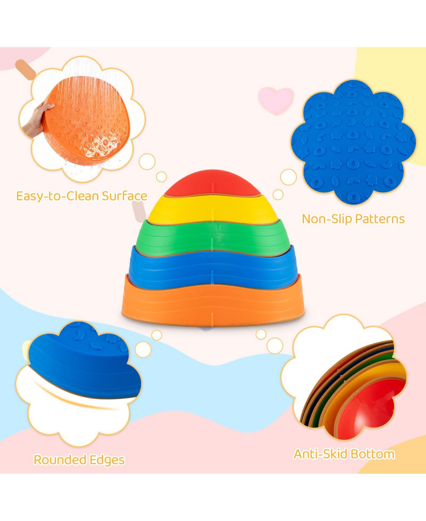 Детские игрушки Mecale 5-Piece Non-Slip Balance Stepping Stones, Ages 3+, цвет: Синий — фото 6
