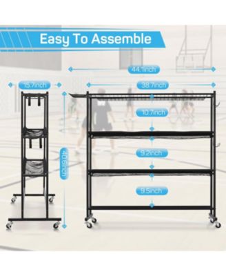 Basketball Rack, Ball Storage with Baseball Bat Holder, Rolling Ball rack with Removable Nylon Mesh for Various Ball Sizes