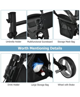 3-Wheel Folding Golf Push Cart with Seat, Scoreboard, Adjustable Handle