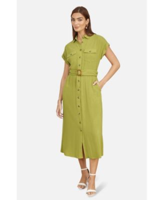 Women's Viscose Linen Look Midi Shirt Dress