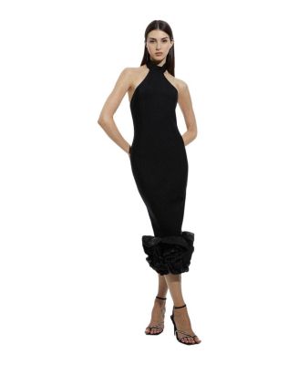 Women's Ruffle Hem Halter Knit Midi Dress