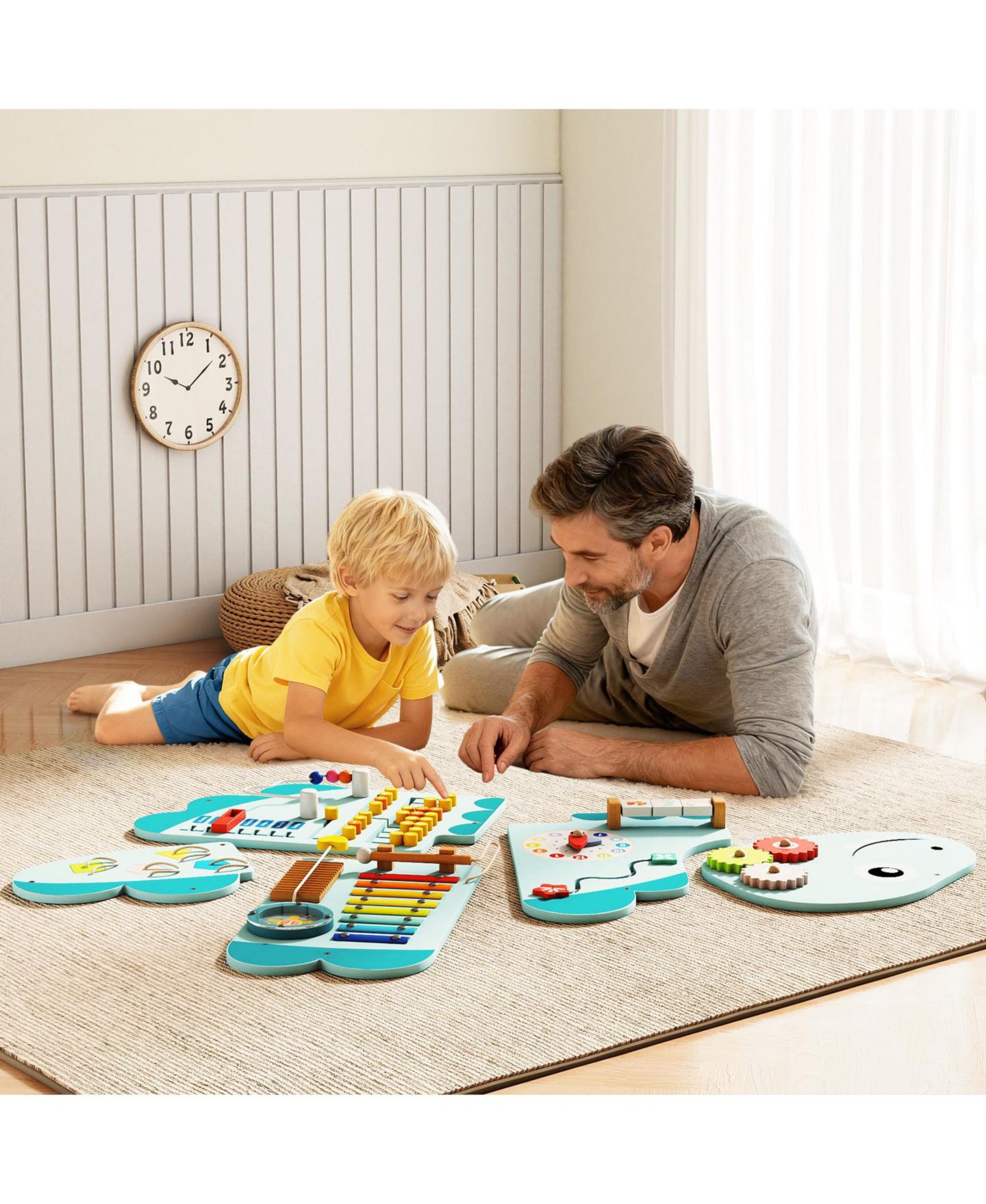 Детская игрушка Mecale 11-in-1 Montessori Activity-Wall Busy Board, Ages 3+, цвет: Синий — фото 10