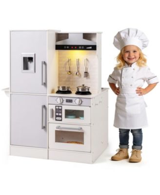 Dual-Sided Kids Play Kitchen with Water Dispenser & Range Hood for Ages 3