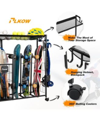 Skateboard Storage Rack with Wheels, Sports Organizer for Skateboards, Scooters,Heavy Duty Sports Storage Rack for Garage, Home or School Use