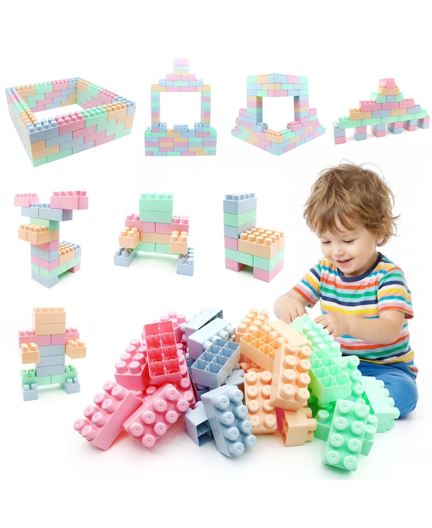Детские конструкторы Mecale Educational Building Blocks 64-Piece Set, Ages 18 Months+, цвет: Белый — фото 1