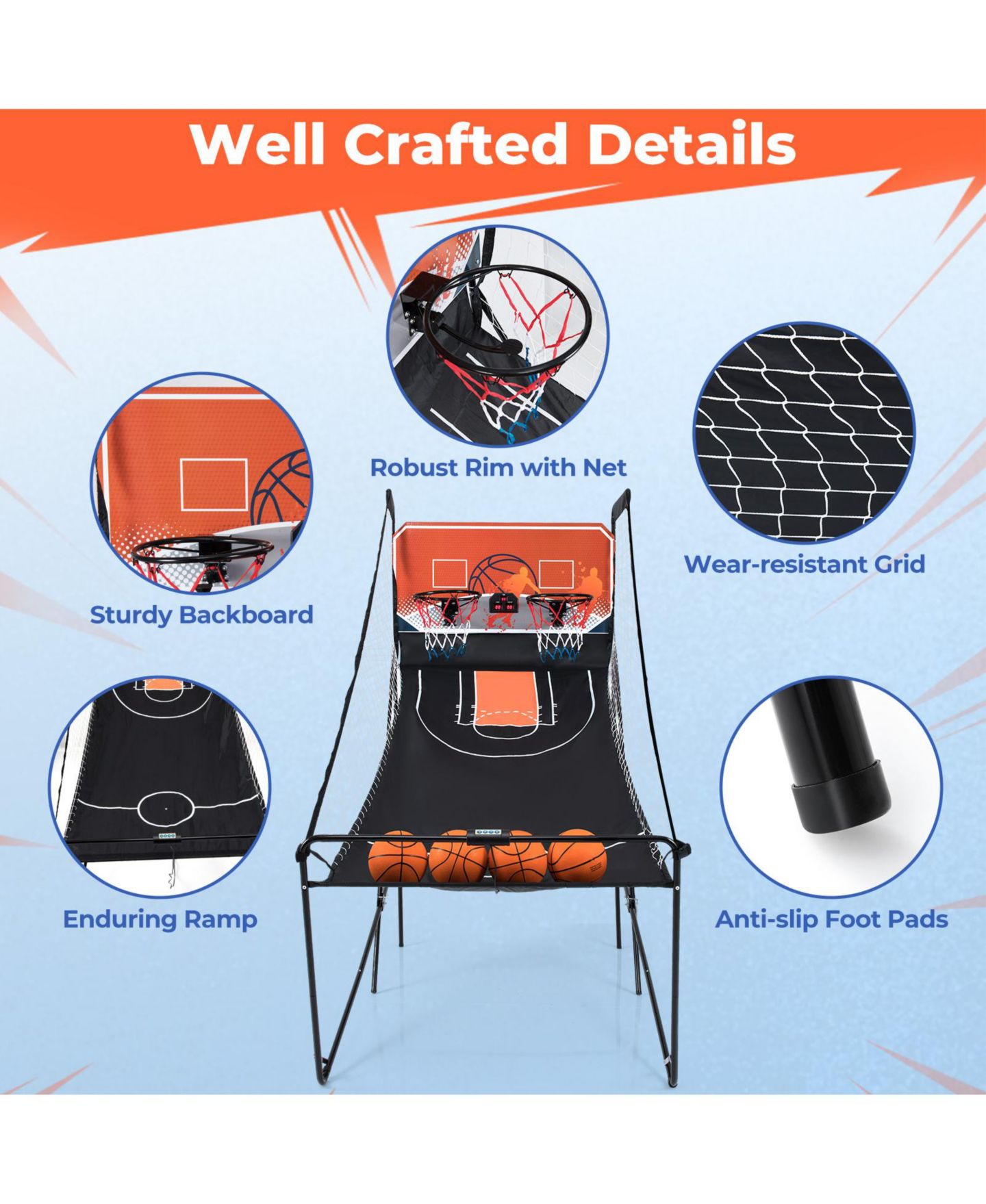 Детская игрушка Mecale Basketball Arcade Game Collection Foldable 8-Mode LED Scoreboard, Ages 8+, цвет: Чёрный — фото 10