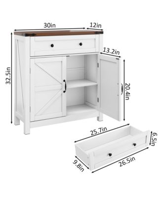 Modern Coffee Bar Console Cabinet, White Kitchen Cabinet with Walnut Countertop