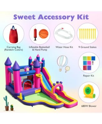 Princess Inflatable Water Slide Bounce Castle with Climbing Wall, 680W Blower Included