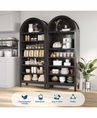 Tall Arched Display Cabinet 7-Tier Adjustable Shelf Bookcase Kitchen Pantry Entryway Shoe Cabinet Farmhouse Storage Organizer