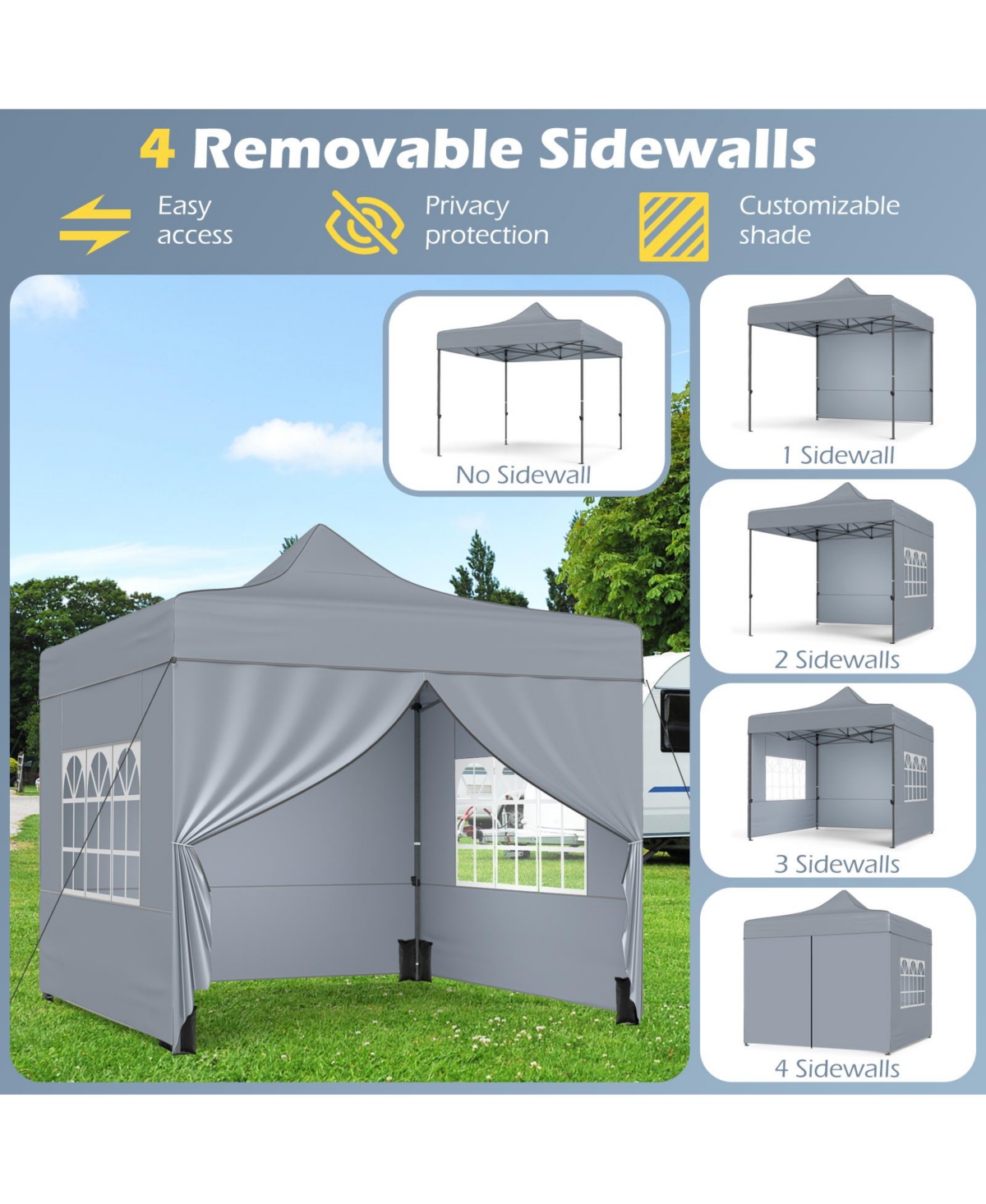 Mecale 10x10 ft Pop-Up Canopy Tent with 4 Removable Sidewalls & Wheeled Bag