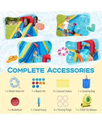 9-in-1 Inflatable Double Water Slide Park Giant Bounce House, 735W Blower Included
