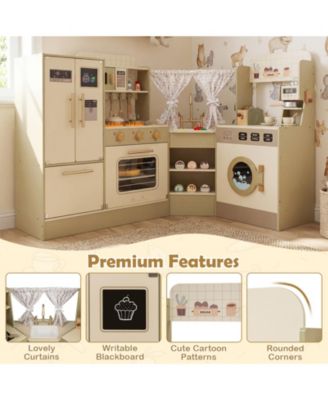 Kids Corner Play Kitchen with Faucet, Dishwasher & Stove for Imaginative Role Play