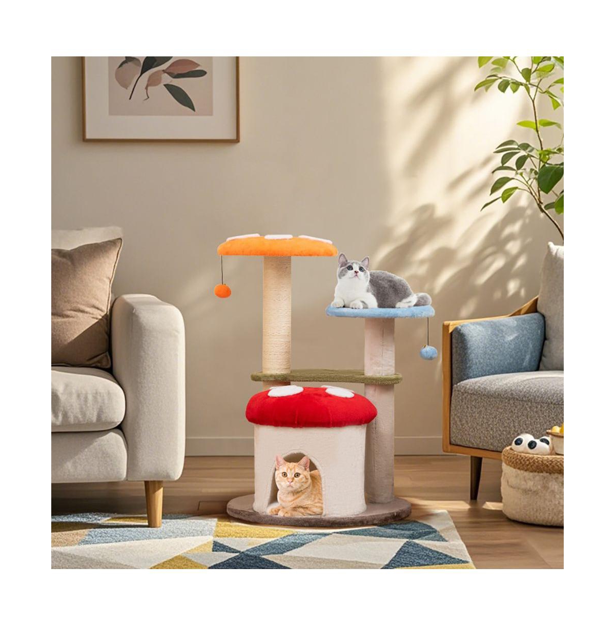 Aostirmotor 35" Cat Tower with Sisal Scratching Posts, Condo & Padded Platforms, Indoor Cat Tree