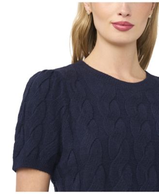 Women's Cable Puff-Sleeve Crew Neck Sweater