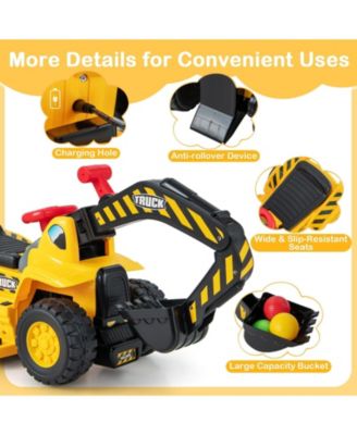 6V Kids Ride On Excavator Fun Digger with Folding Basketball Hoop