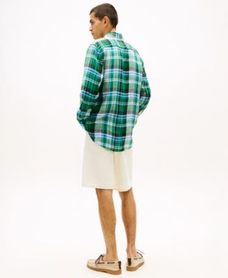 Men's Linen Summer Madras Plaid Shirt