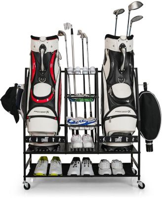 2 Golf Bag Storage Organizer, Golf Bag Stand and Other Golfing Equipment Rack for Garage, Extra Storage Rack Design for Golf Clubs