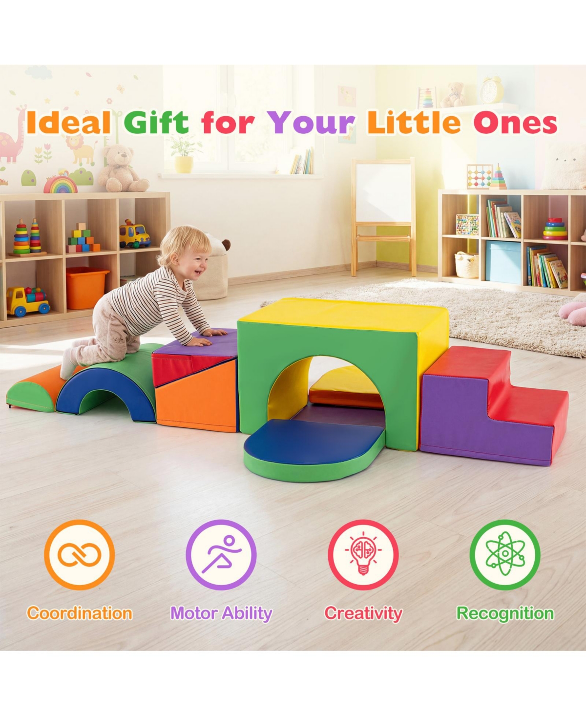 Mecale 7-Piece Pu Leather Toddler Climbing Blocks Set, Soft Foam for Safe Indoor Activity and Motor Skills