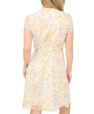 Petite Printed Fit & Flare Split Crewneck Dress