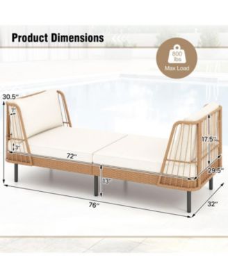 Patio Rattan Daybed Loveseat with Comfortable Seat and Back Cushions