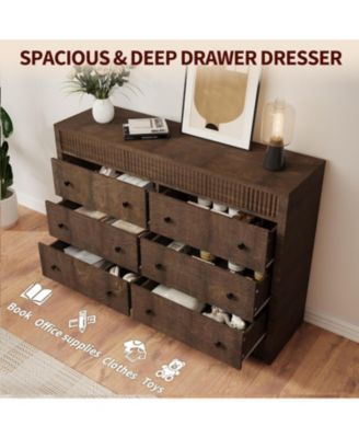6 Drawer Dresser for Bedroom, Wooden Fluted Chest of Drawers, Modern Oak Storage Organizer for Living Room, Hallway, Entryway