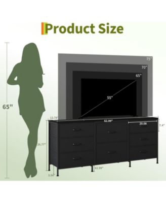 8 Drawer Fabric Dresser TV Stand with Wooden Top, Metal Frame Storage Chest, Wide Closet Organizer for Bedroom Living Room Hallway