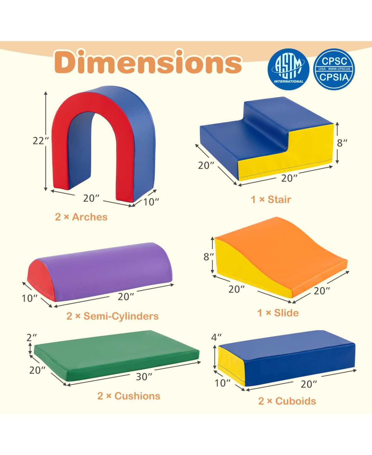 Mecale 10-Pc. Soft Pu Leather Foam Climbing Blocks Play Gym