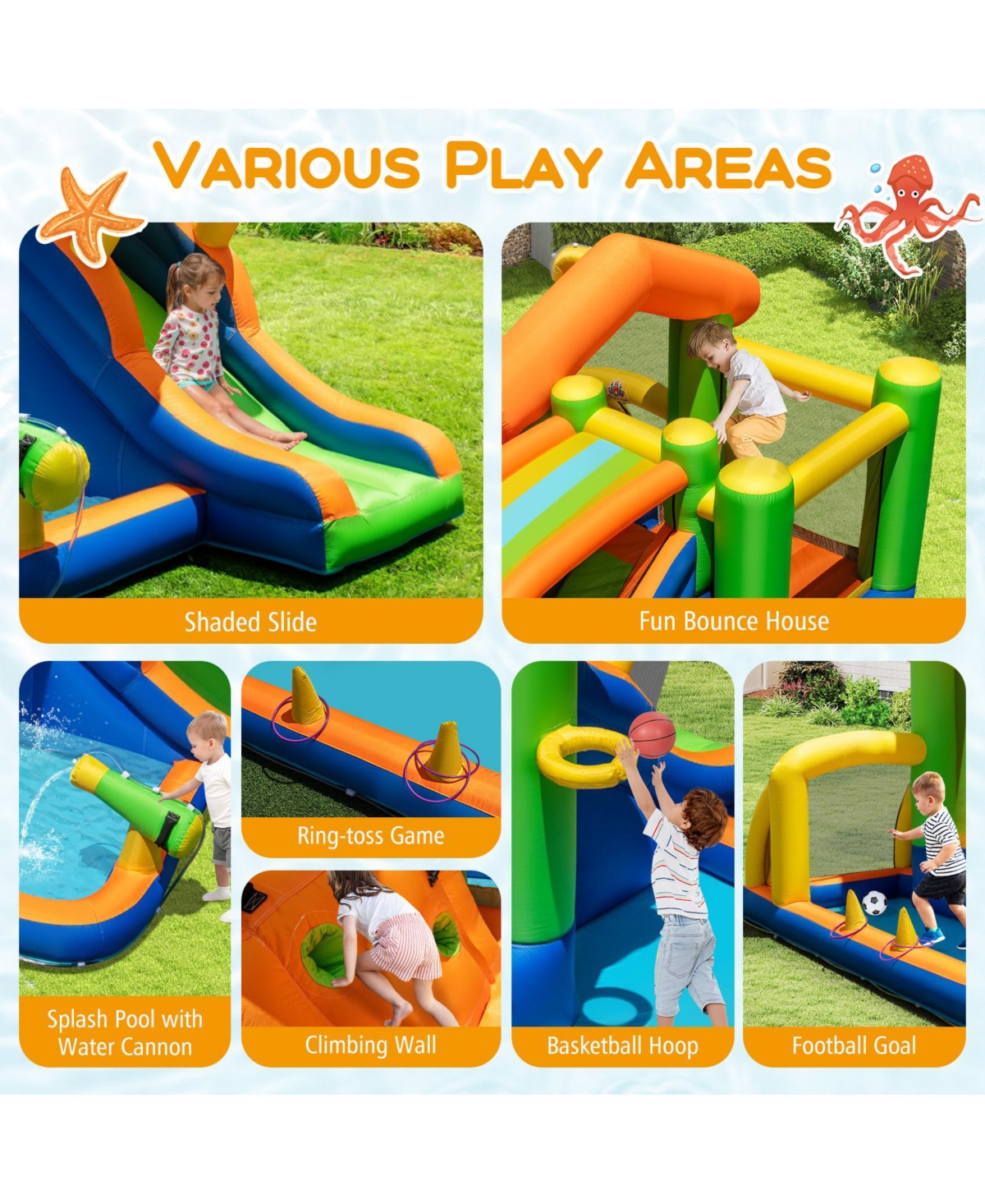 Mecale Inflatable Bounce House Water Park with Slide, 480W Blower Included