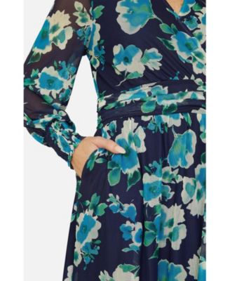 Women's Floral V-Neck Long Sleeves Wrap Dress