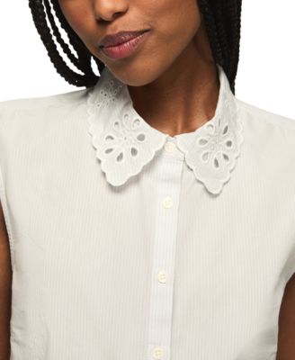 Women's Sleeveless Eyelet Button-Down Shirt