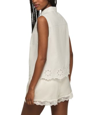 Women's Sleeveless Eyelet Button-Down Shirt